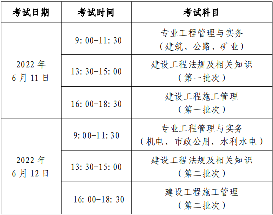 北京2022二建考试时间