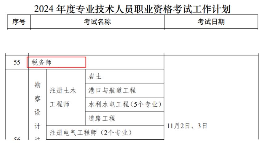 黑龙江2024年税务师考试时间为11月2日、3日